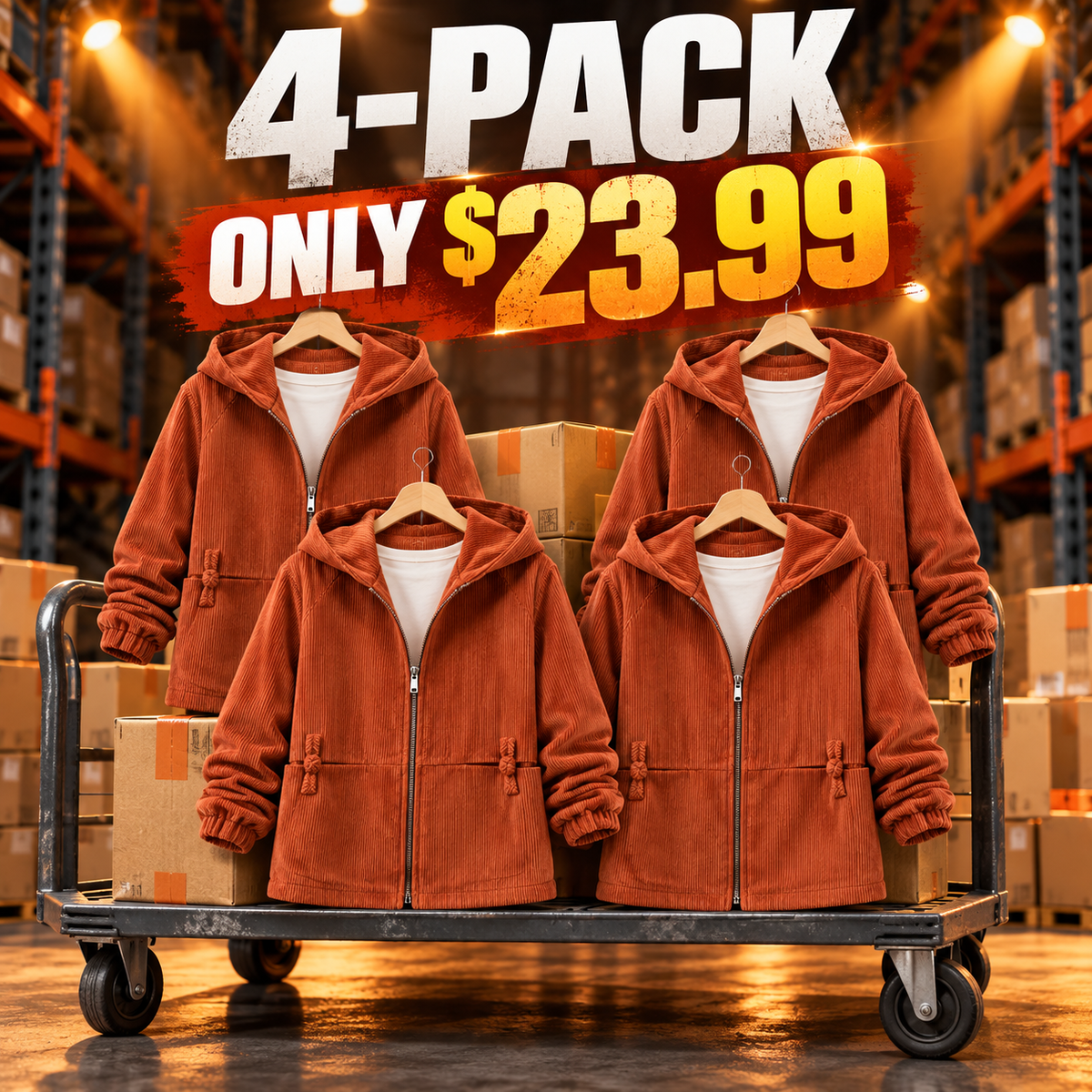 4-Pack - Rust Women's Regular-Fit Corduroy Hooded Zip Jacket Multipacks