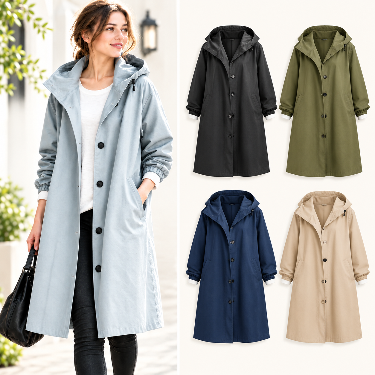 ⏰Clearance Sale⚡9-Pack Only $36.99⚡🔥Women’s Lightweight Hooded Long Jacket – Casual Hooded Coat with Pockets