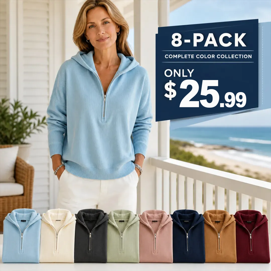 Bundle & Save | Women's Ribbed Half-Zip Hooded Wool Sweater