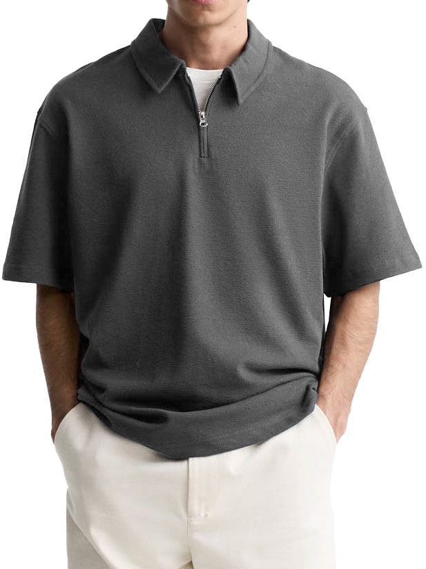 Men's Casual Basic Zipper Short Sleeve Polo Shirt
