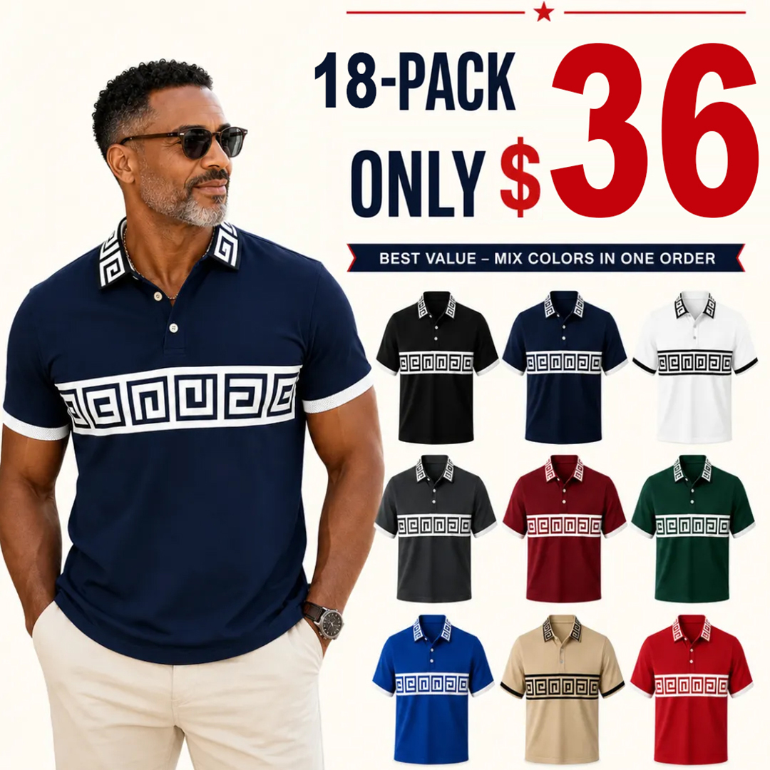 ⏰Store Closing Clearance⚡18 Pack for $36⚡Greek Key Contrast Polo Shirt
