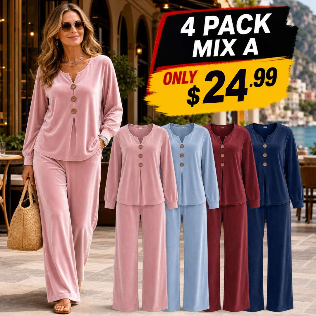 Women's Velvet Three-Button Two-Piece Lounge Set