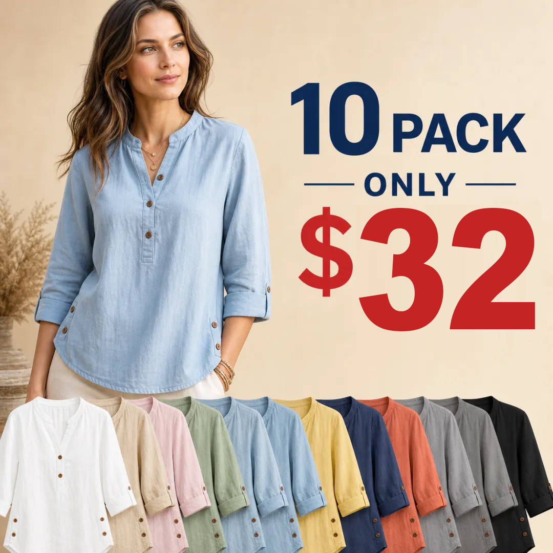 ⏰Warehouse Liquidation Sale⚡10 Pack for $32⚡Women's Linen Mandarin Collar T-Shirt
