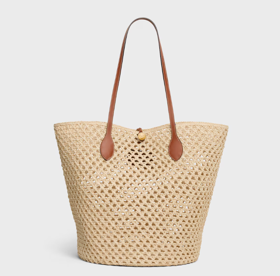 BUCKET TRIOMPHE BEADS BASKET IN RAFFIA AND CALFSKIN