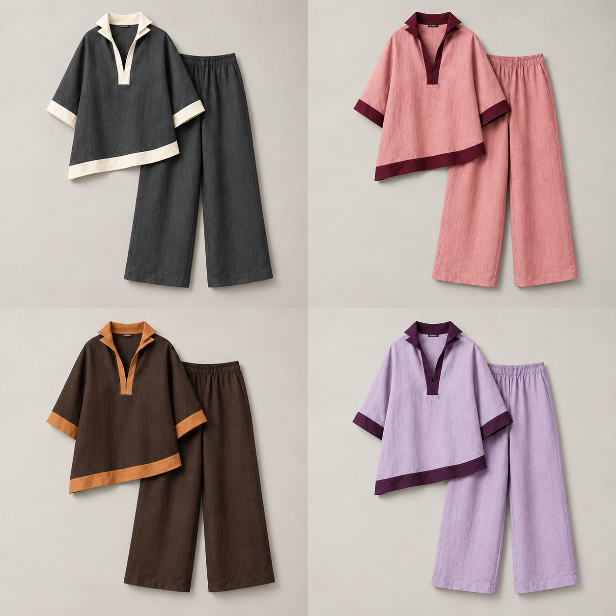 ⏰Clearance Sale⚡12-Sets Only $38.99⚡Women’s Contrast Split-Neck Top & Wide-Leg Pants Set