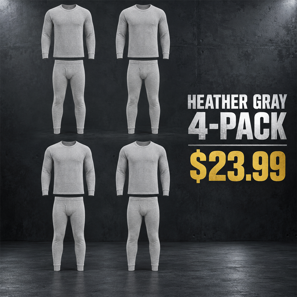 4-Pack - Heather Gray Men's Thermal Base Layer Multipacks