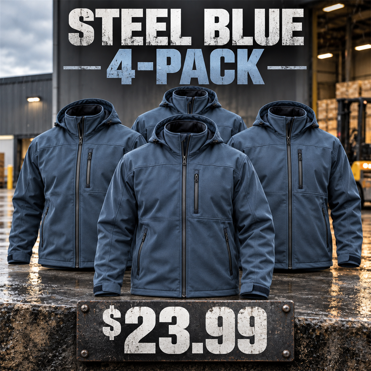 4-Pack - Steel Blue Men's Softshell Work Jacket Multipacks