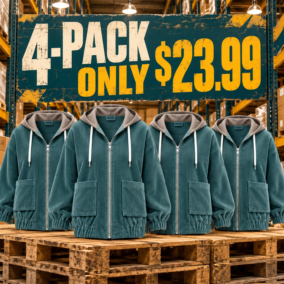 4-Pack - Teal Women's Relaxed Corduroy Hooded Utility Jacket Multipacks