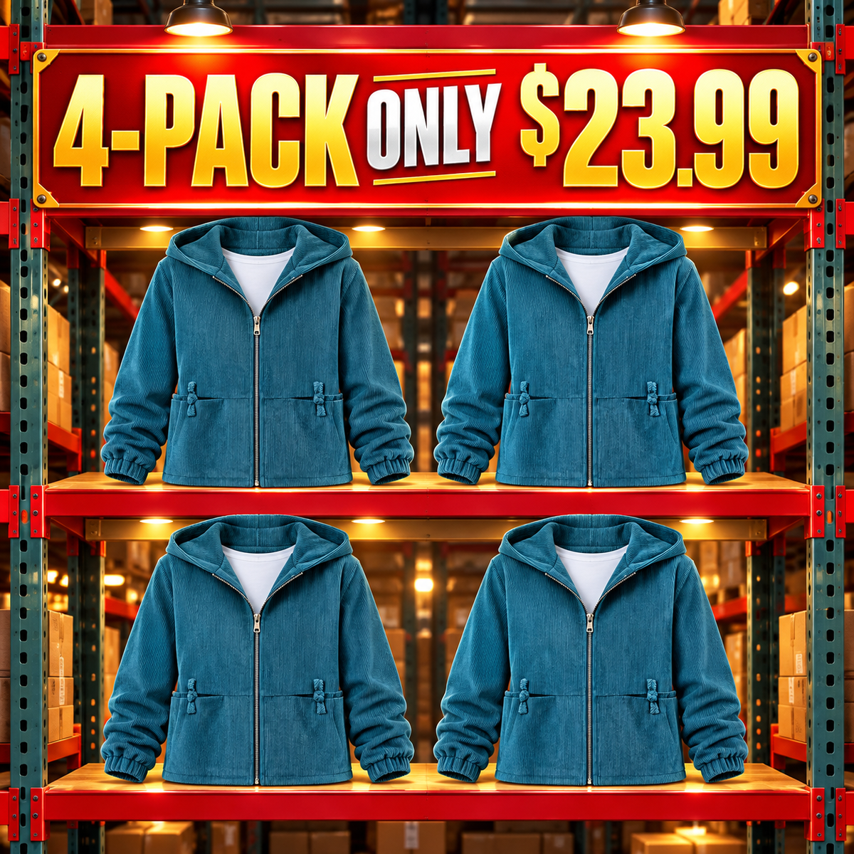 4-Pack - Teal Women's Regular-Fit Corduroy Hooded Zip Jacket Multipacks