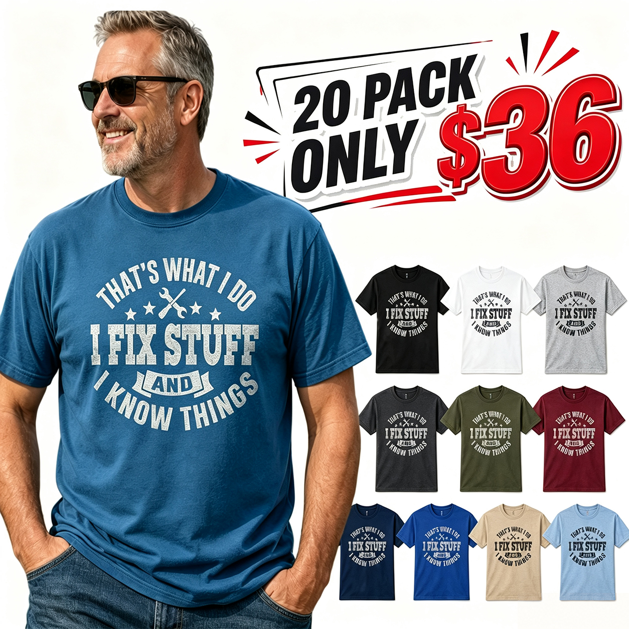 ⏰Store Closing Clearance⚡20-Pack only $36⚡Men's I Fix Stuff Graphic Tee