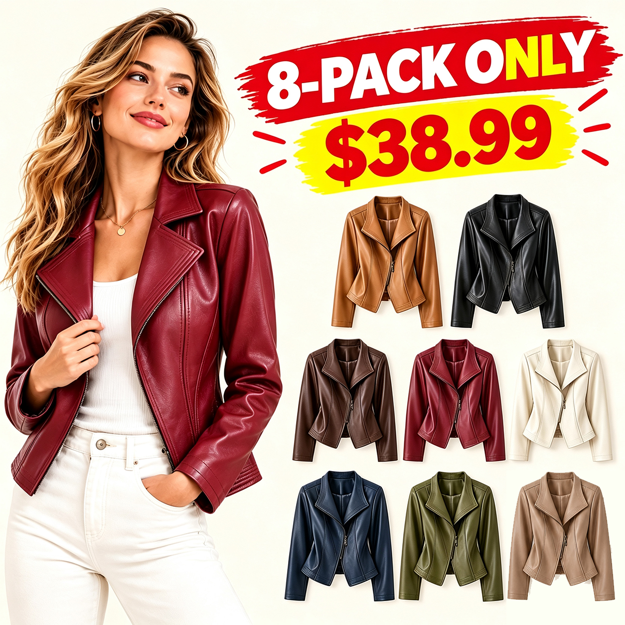 ⏰Clearance Sale⚡8-Pack Only $38.99⚡Women’s Asymmetrical Calfskin Leather Moto Jacket