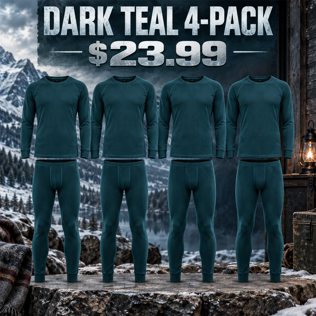 4-Pack - Dark Teal Men's Thermal Base Layer Multipacks