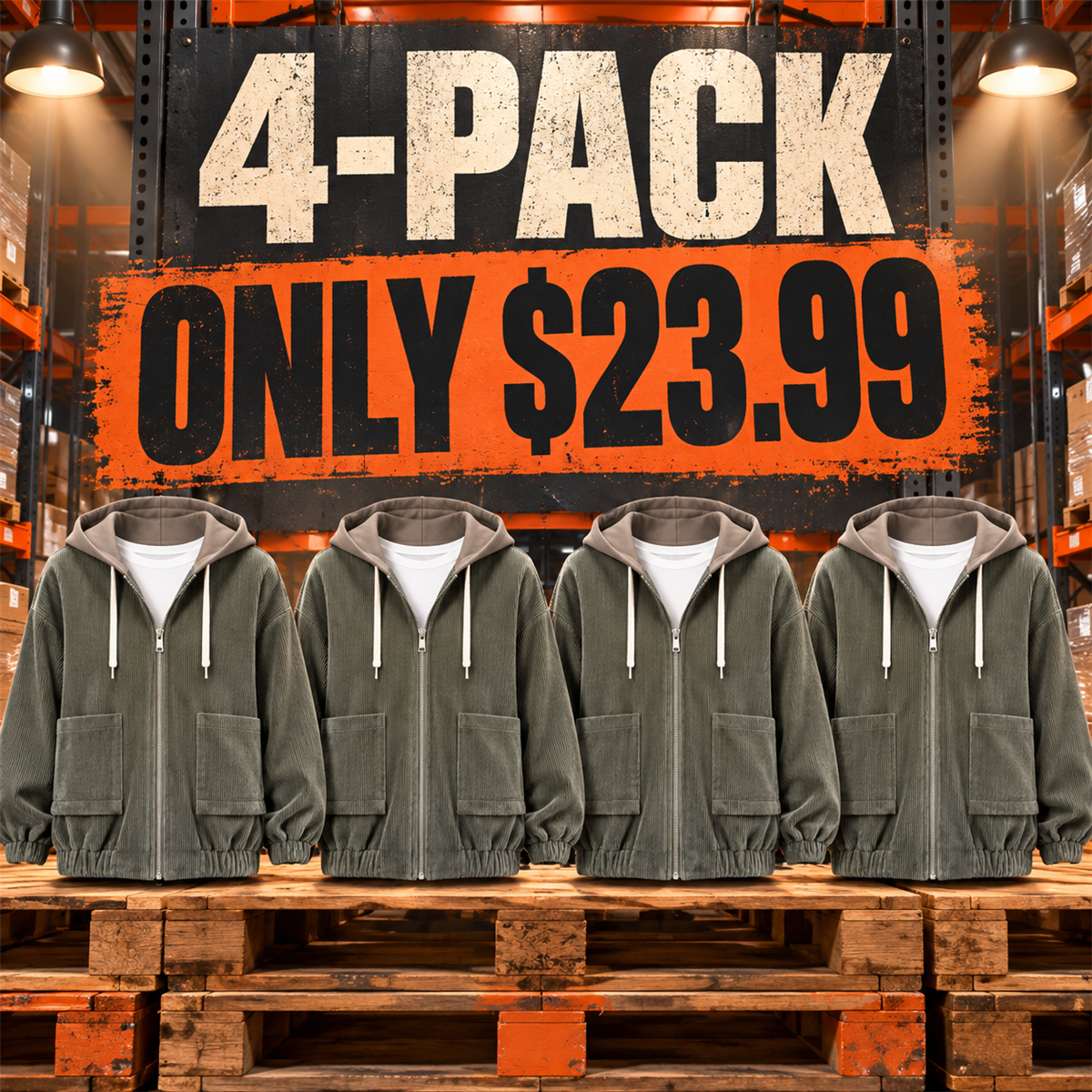 4-Pack - Charcoal Women's Relaxed Corduroy Hooded Utility Jacket Multipacks
