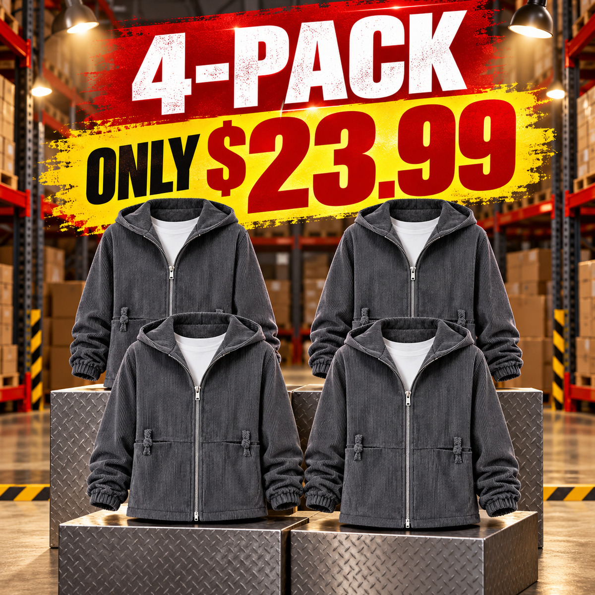 4-Pack - Charcoal Women's Regular-Fit Corduroy Hooded Zip Jacket Multipacks