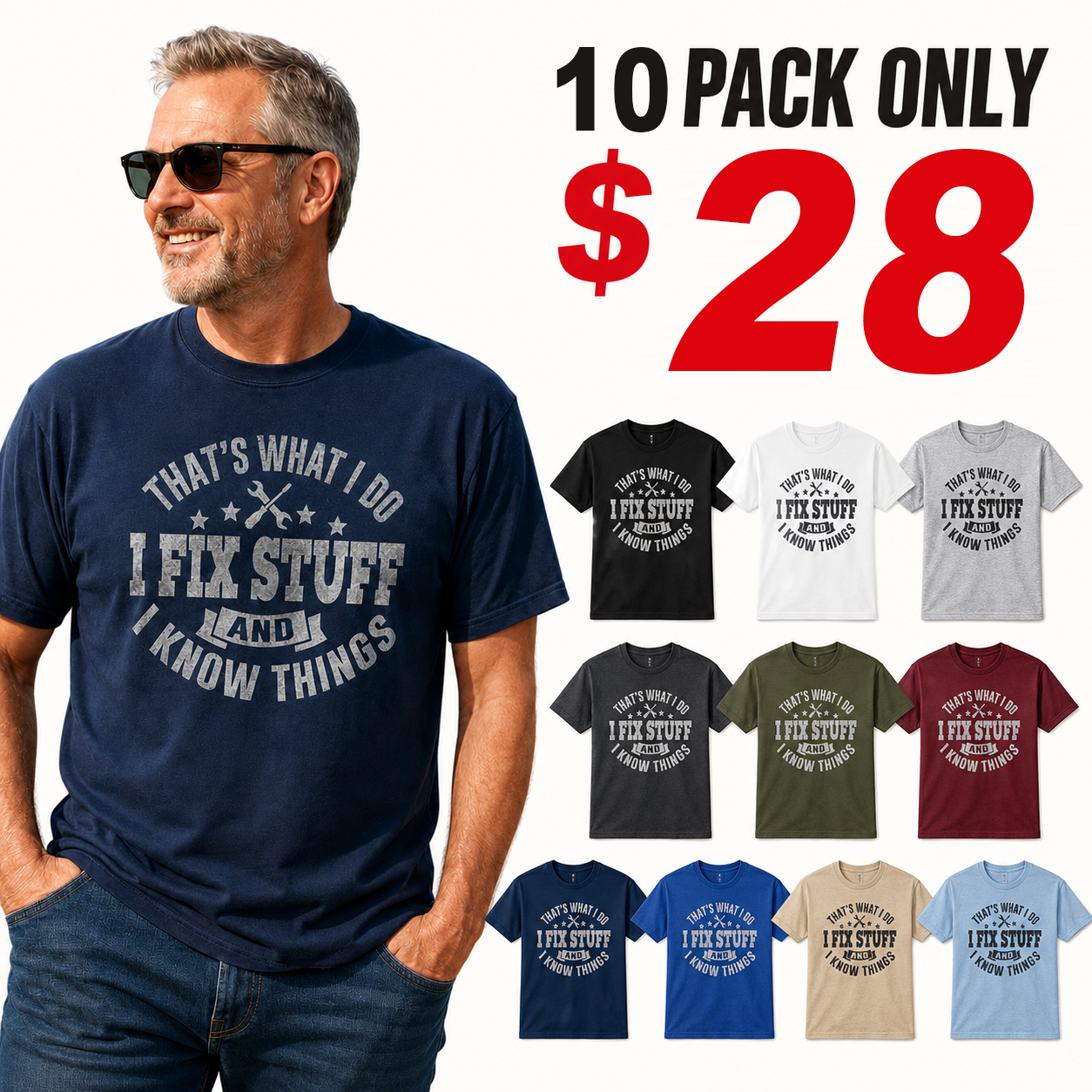 ⏰Store Closing Clearance⚡20-Pack only $36⚡Men's I Fix Stuff Graphic Tee