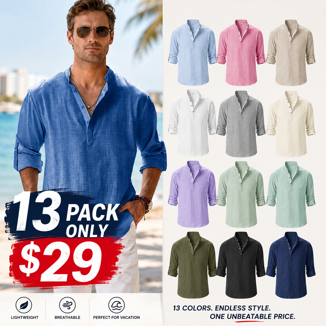 🔥 Men's Cotton Linen Casual Long Sleeve Shirt