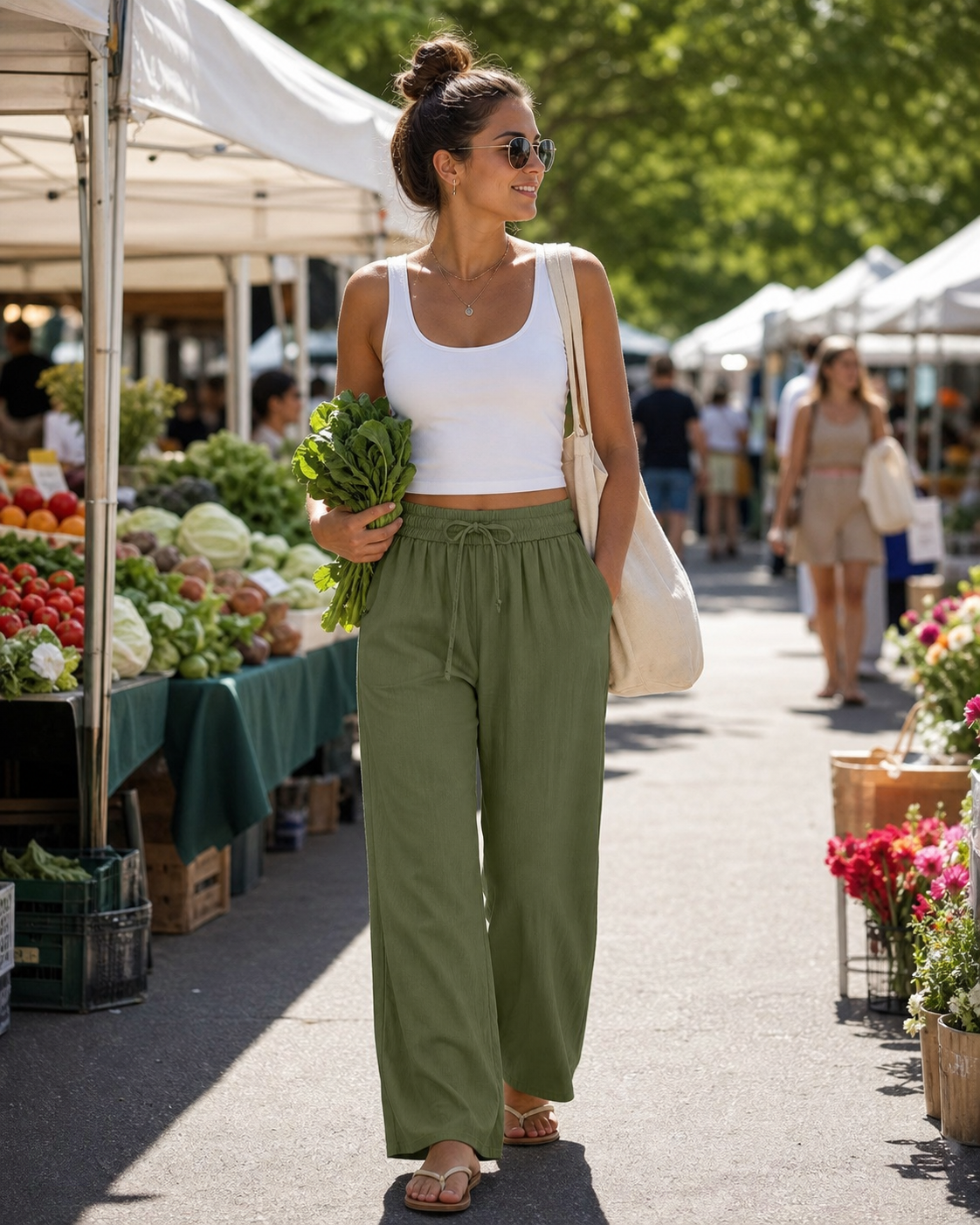 Women's wide-leg pants weekend market styling inspiration