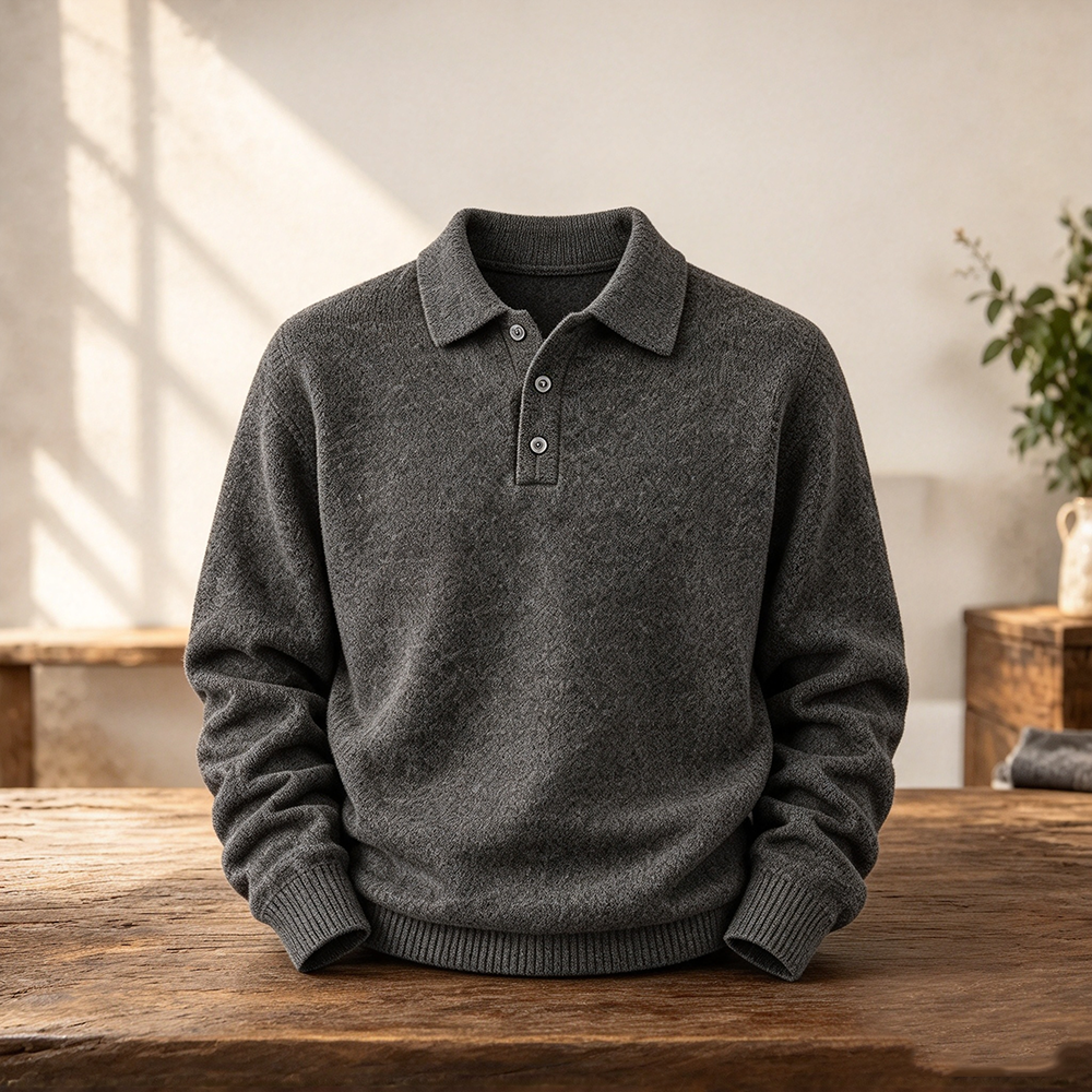 Men's Textured Long-Sleeve Polo Sweater Multipacks