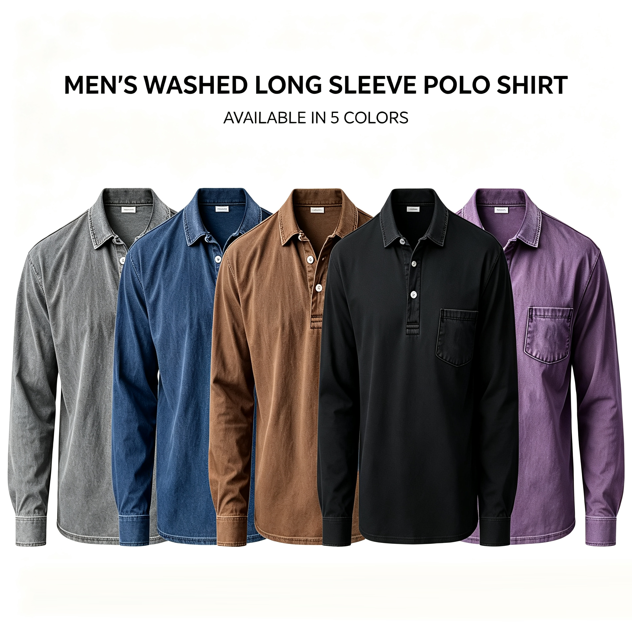 ⏰WAREHOUSE CLEARANCE⚡10 Pack for $32.99⚡Men’s Washed Long Sleeve Polo Shirt with Chest Pocket