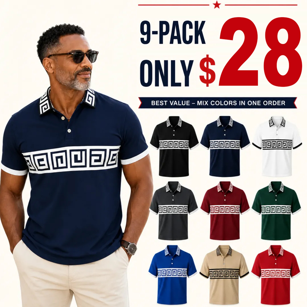 ⏰Store Closing Clearance⚡18 Pack for $36⚡Greek Key Contrast Polo Shirt