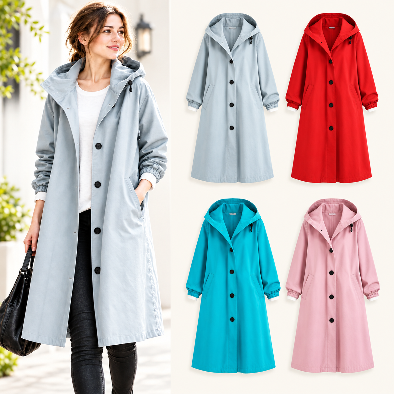 ⏰Clearance Sale⚡9-Pack Only $36.99⚡🔥Women’s Lightweight Hooded Long Jacket – Casual Hooded Coat with Pockets