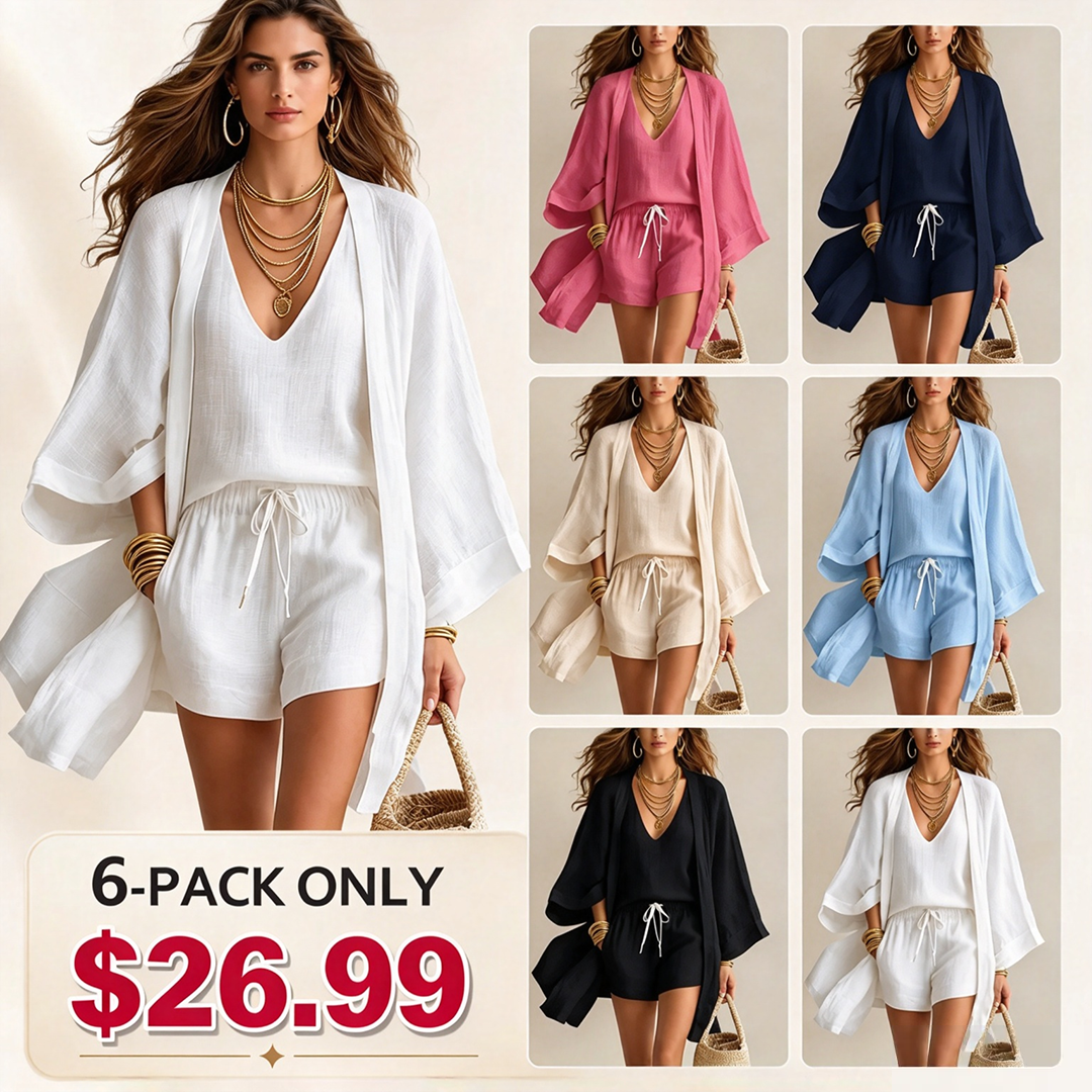 ⏰Clearance Sale⚡6-Set Only $26.99⚡Women's Minimalist Cotton And Linen Wide-leg Pants Three-piece Set