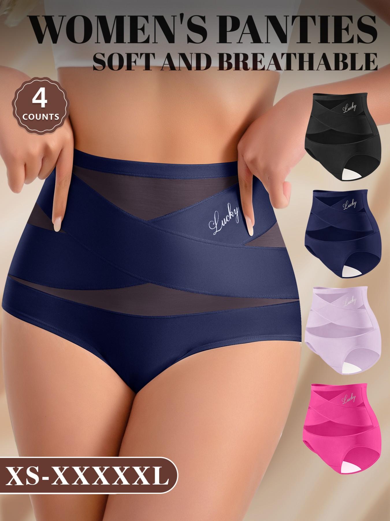 MEIYATING Women's High Waist Mesh Thong Panties, 4 Pcs Set, Soft Breathable, Comfortable, Fit, Sizes XS-Xxxxxl, Multiple Colors