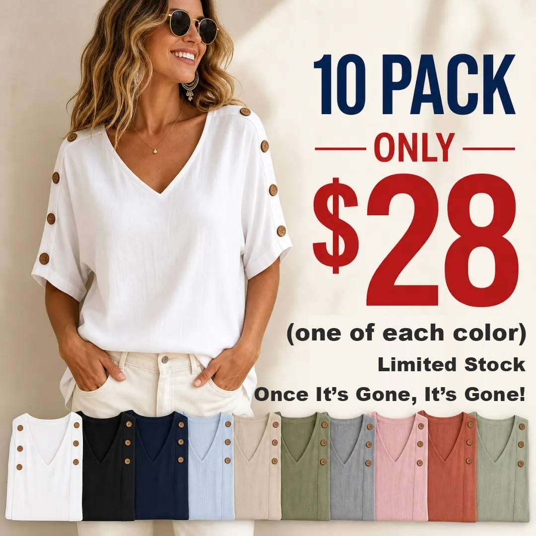 ⏰Warehouse Clearance⚡20-Pack Only $35⚡Women's V-Neck Button Sleeve Blouse
