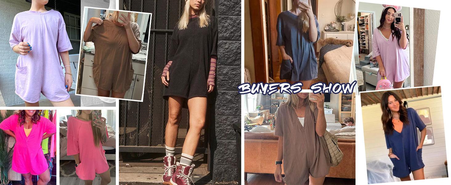 Yeokou Rompers for Women Casual Short Sleeve Oversized Athletic Workout Reversible Hot Shot Tee Romper Deep Pockets