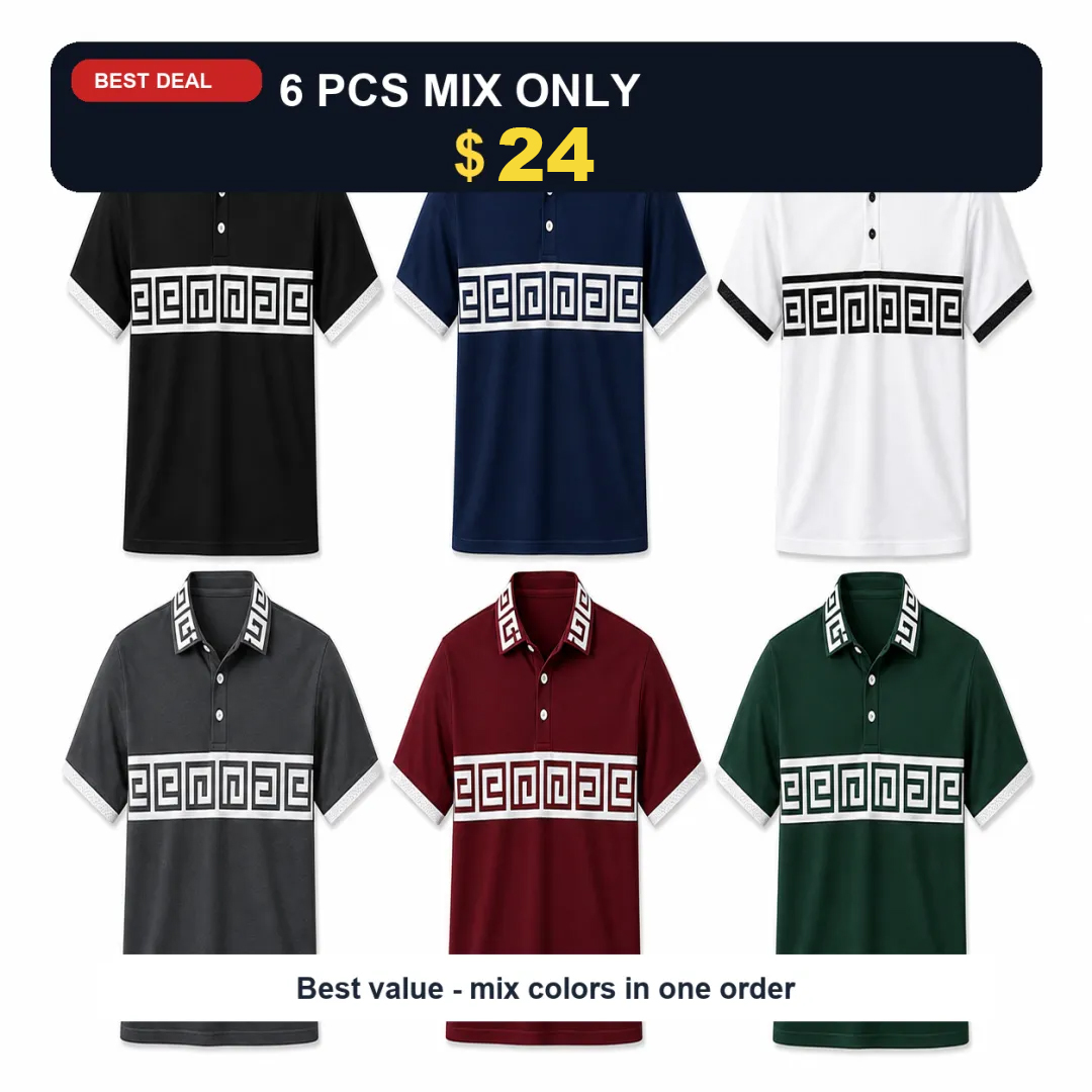 ⏰Store Closing Clearance⚡18 Pack for $36⚡Greek Key Contrast Polo Shirt