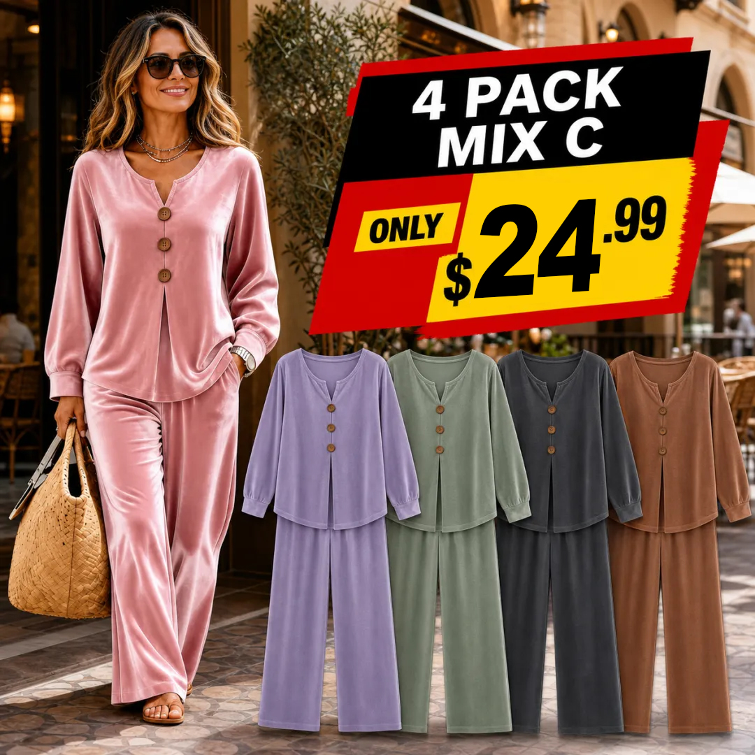 Women's Velvet Three-Button Two-Piece Lounge Set