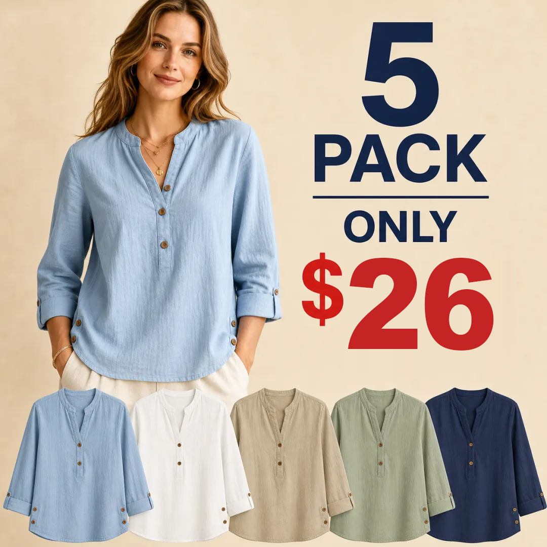 ⏰Warehouse Liquidation Sale⚡10 Pack for $32⚡Women's Linen Mandarin Collar T-Shirt