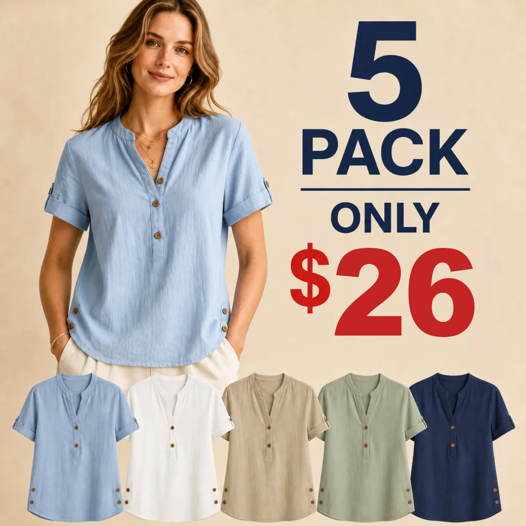 ⏰Warehouse Liquidation Sale⚡10 Pack for $32⚡Women's Linen Mandarin Collar T-Shirt