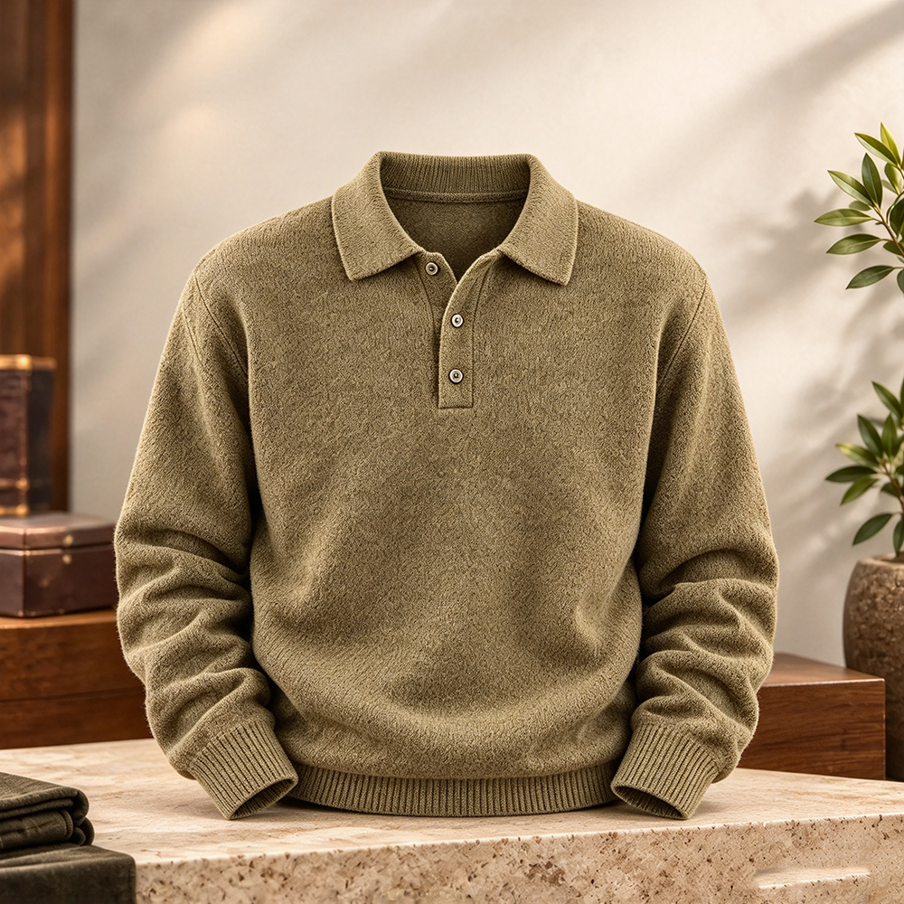Men's Textured Long-Sleeve Polo Sweater Multipacks