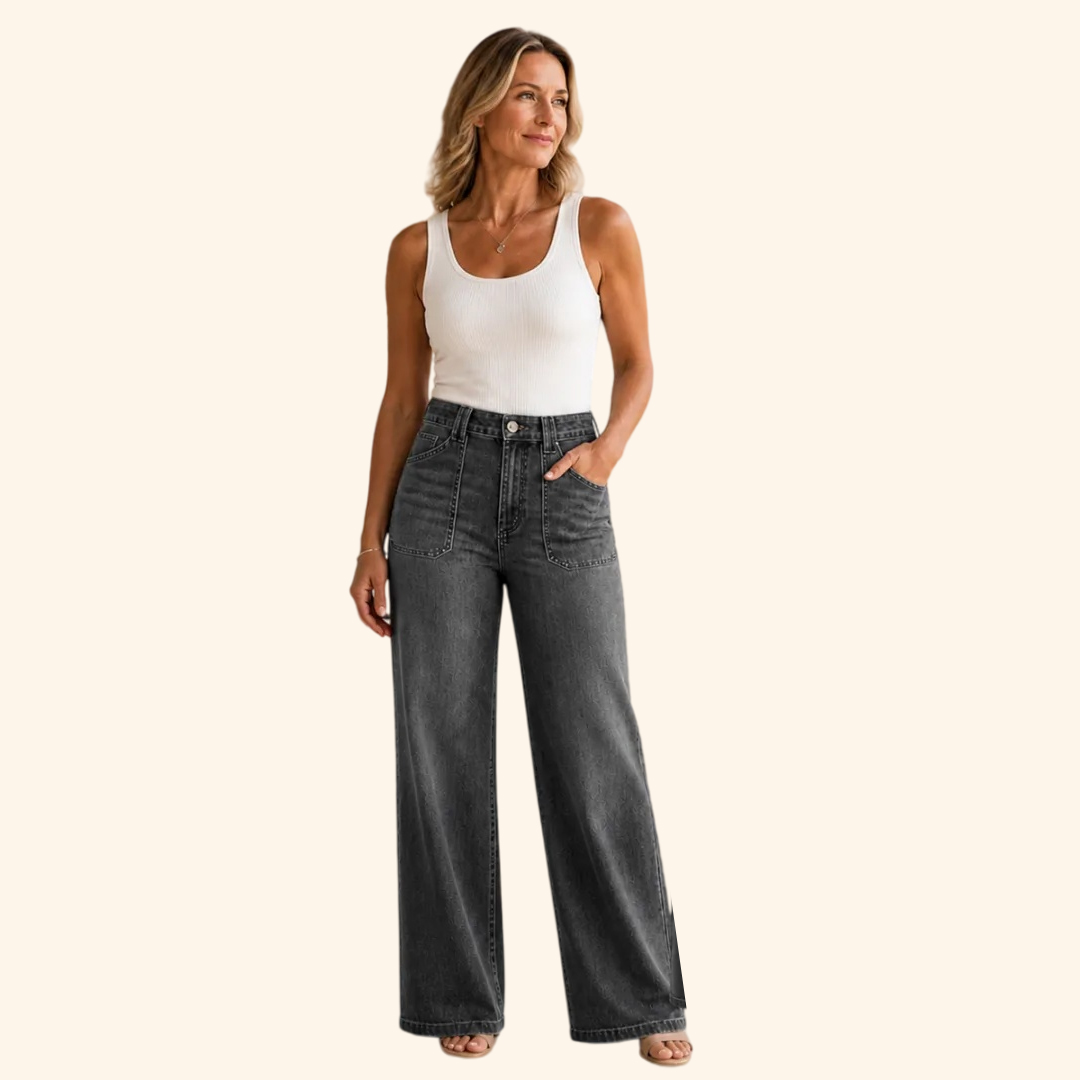 ⏰OFFRE LIMITÉE - Lot de 10 à 38,99 € | Jean large femme à poches plaquées et coupe décontractée