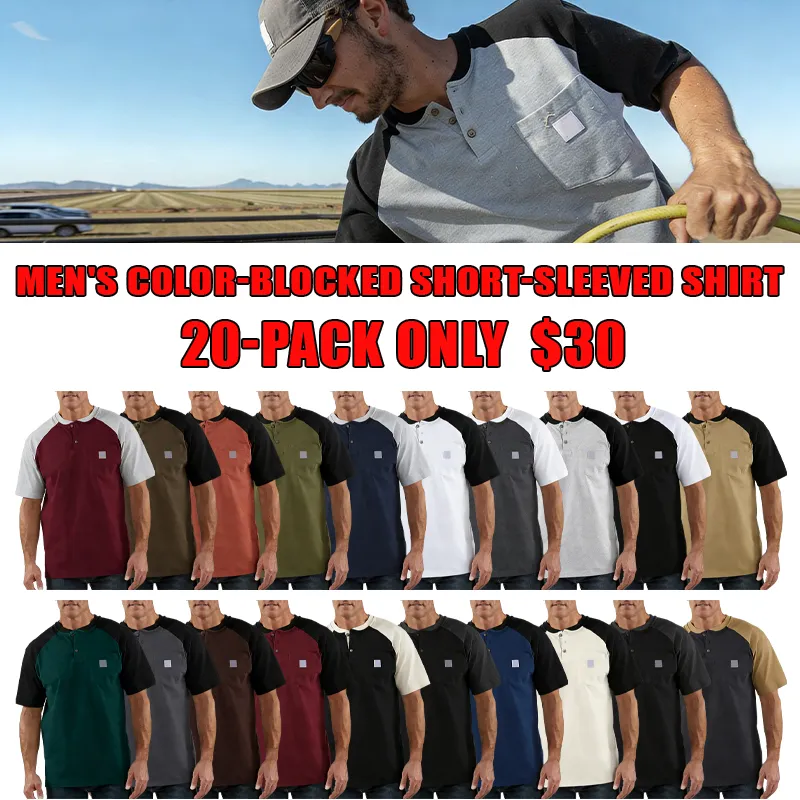 Men's color-blocked short-sleeved shirt