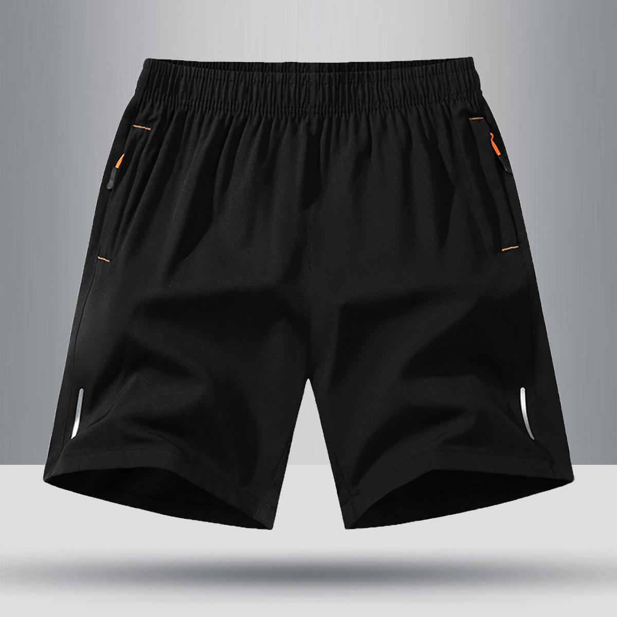 Men’s solid-color shorts with zippered pockets — summer casual, comfortable, breathable shorts made from a 97% polyester + 3% spandex blend; men’s bottoms for everyday wear, tropical beige color, multiple specifications available.