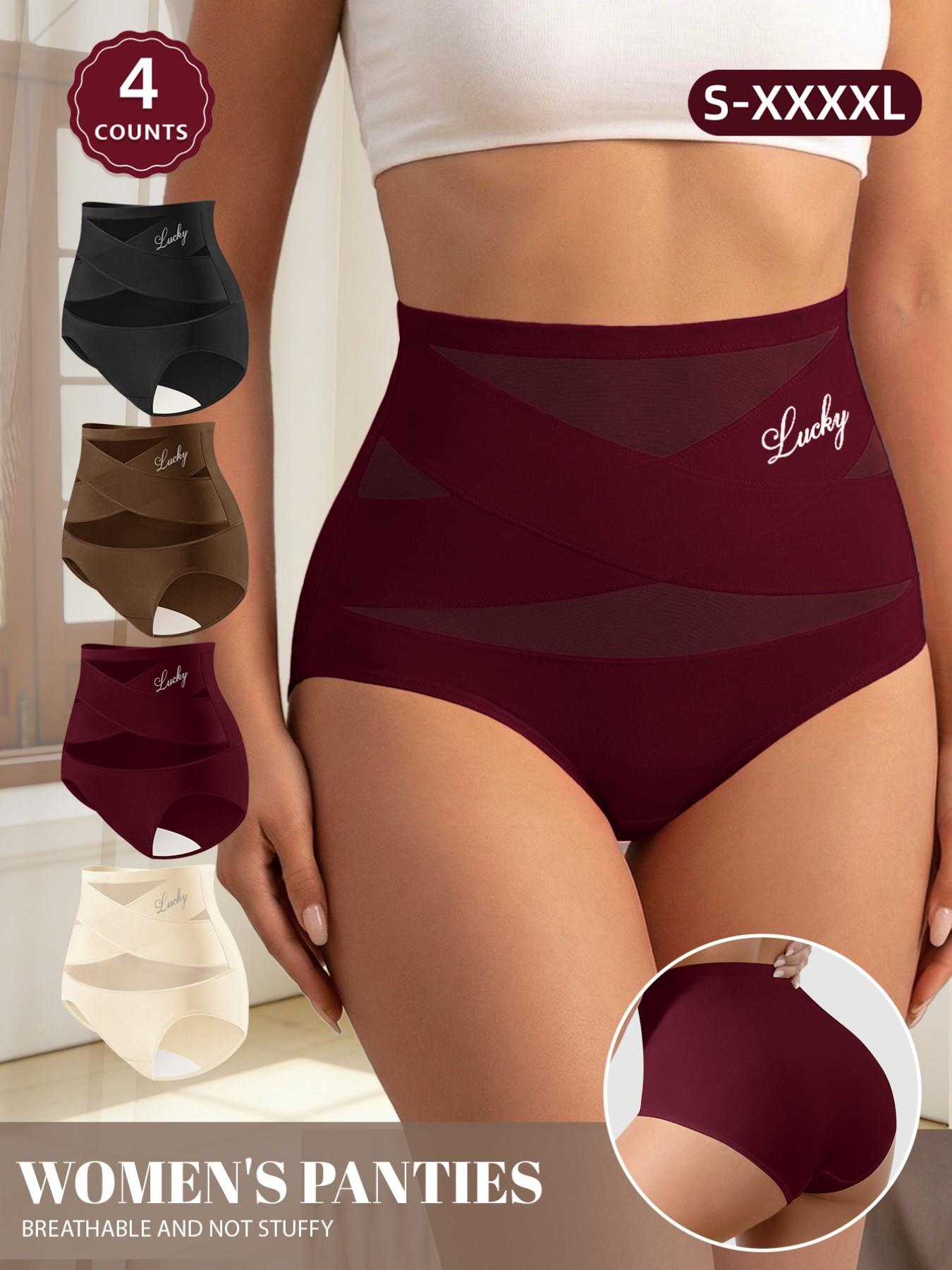 MEIYATING Women's High Waist Mesh Thong Panties, 4 Pcs Set, Soft Breathable, Comfortable, Fit, Sizes XS-Xxxxxl, Multiple Colors