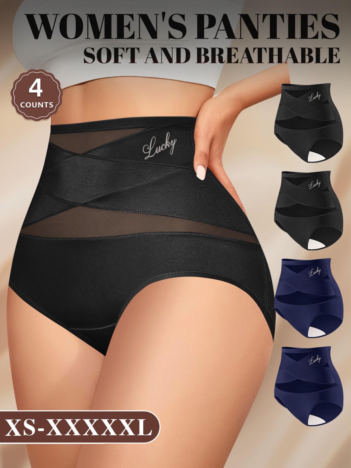 MEIYATING Women's High Waist Mesh Thong Panties, 4 Pcs Set, Soft Breathable, Comfortable, Fit, Sizes XS-Xxxxxl, Multiple Colors