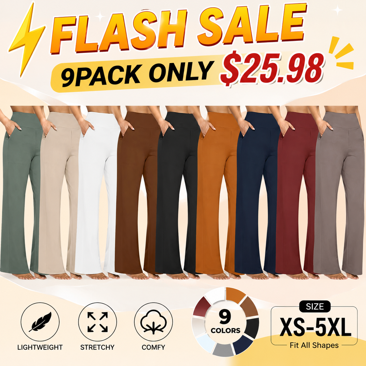 ⏰Clearance Sale⚡13-Pack Only ＄30.59💘Women’s High-Waist Wide Leg Pants – Business Casual Yoga Dress Pants with Pockets