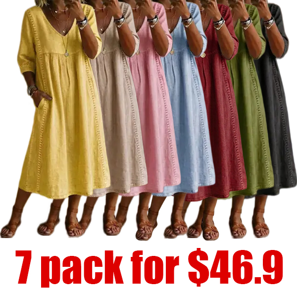 New Arrivals🔥Women's Casual Loose-fitting Patchwork Lace Trim Linen And Cotton Dress