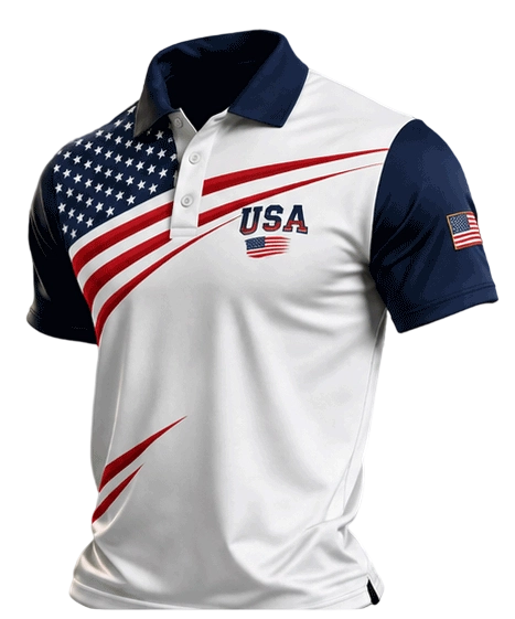 Men's Retro Patriotic Color-Block Short-Sleeve Polo Shirt