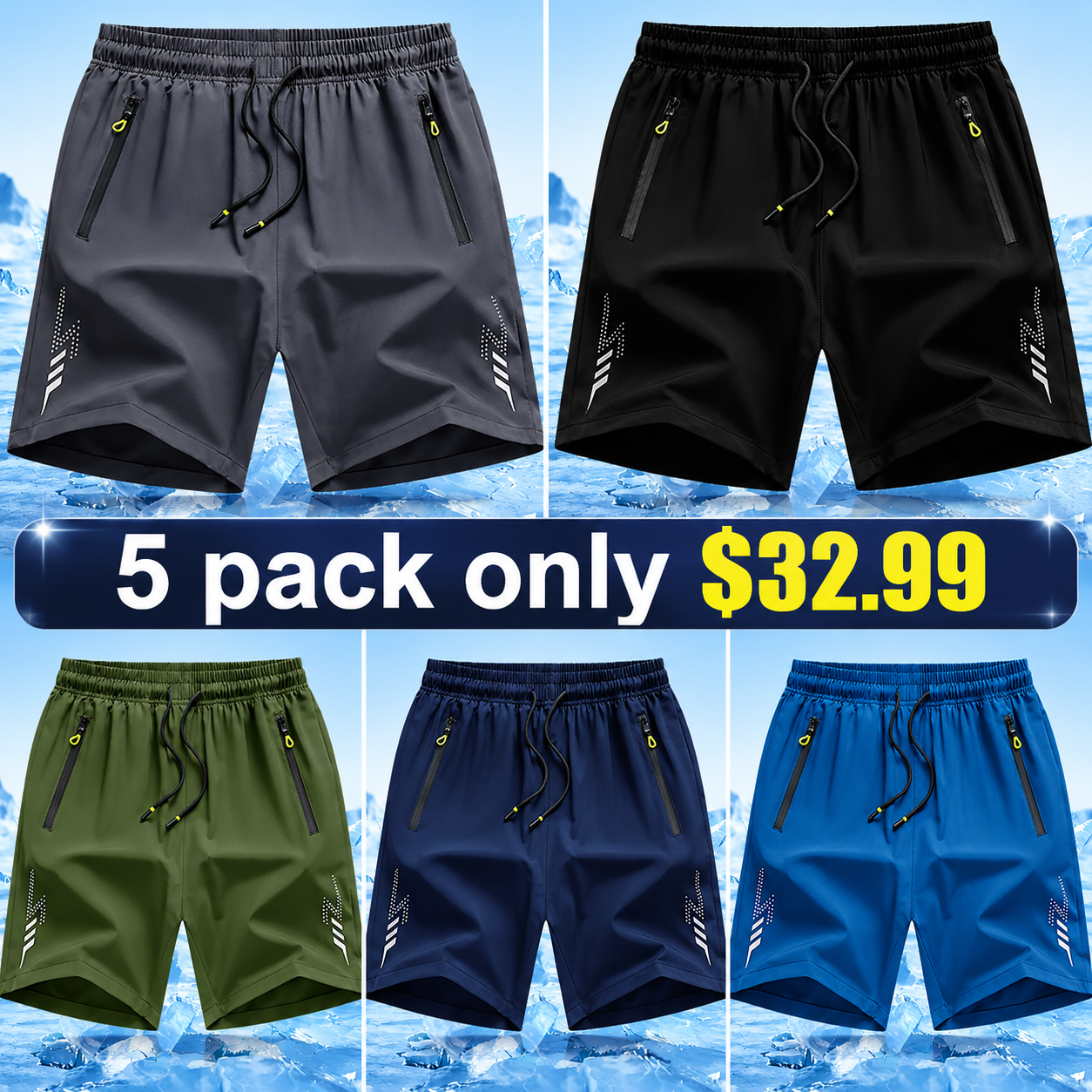  Men's Quick-Dry Athletic Shorts with Zipper Pockets – Lightweight Performance Workout Shorts