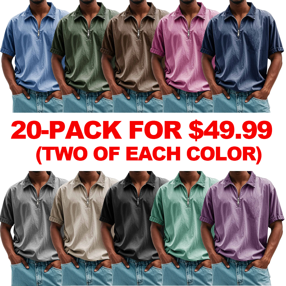 FINAL SALE⚡10 Packs for $34.99⚡Men's Fashion Retro Casual Stand Collar Short Sleeve Polo Shirt