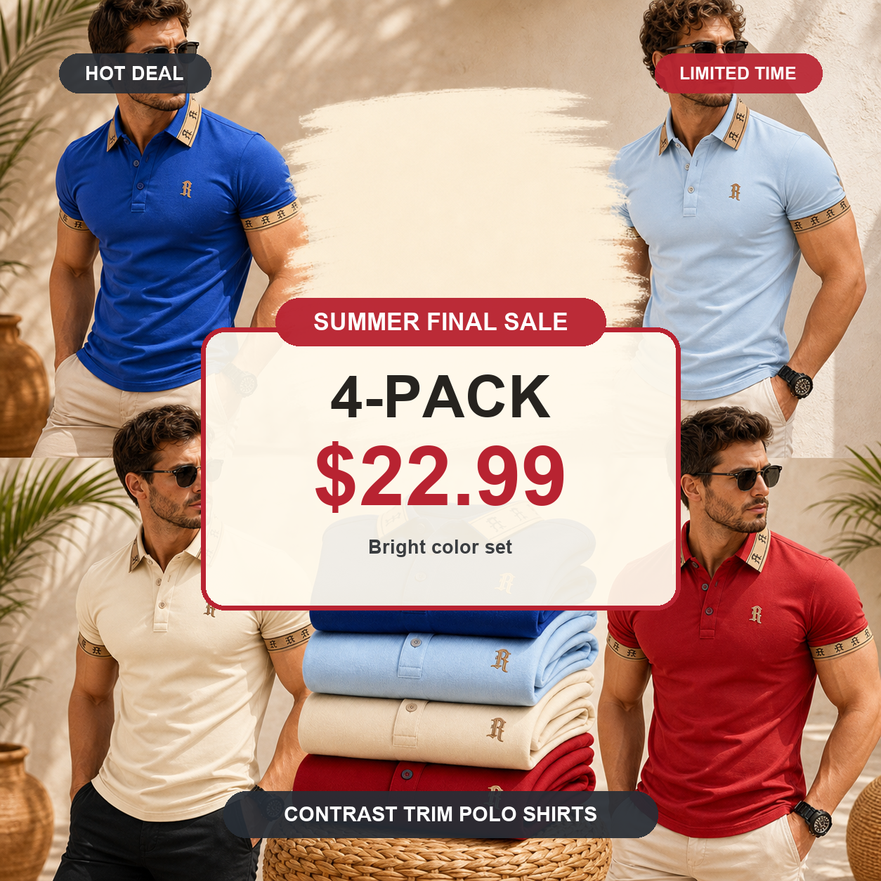 Men's Contrast Trim Monogram Short Sleeve Polo Shirt