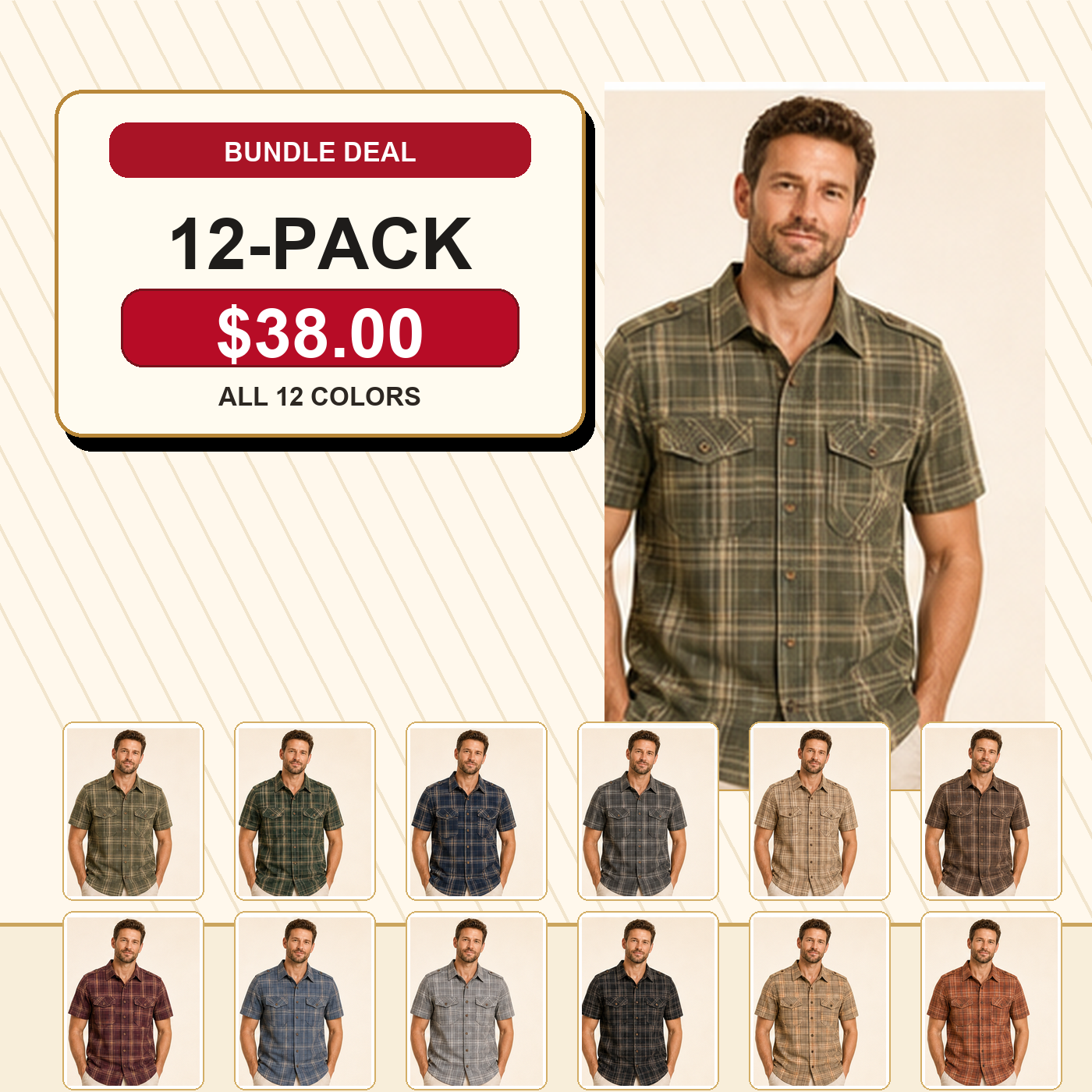Men's Plaid Short Sleeve Utility Button-Up Shirt