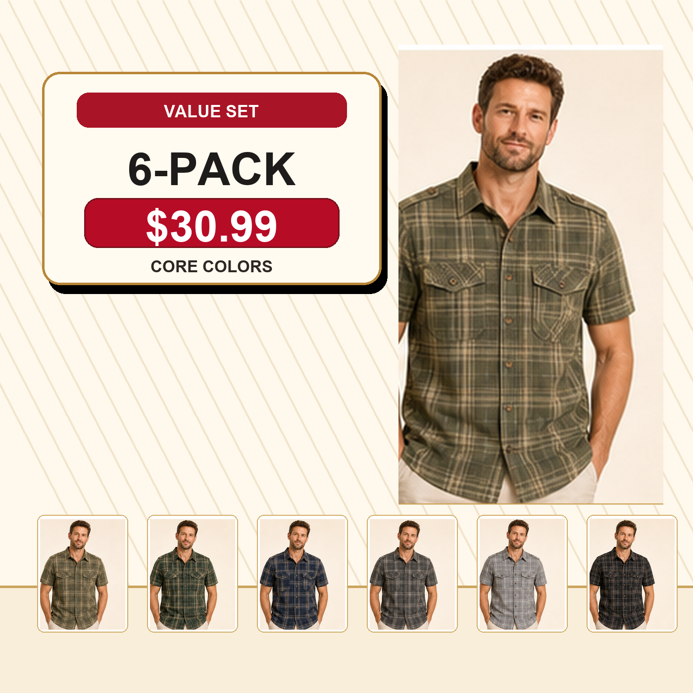 Men's Plaid Short Sleeve Utility Button-Up Shirt