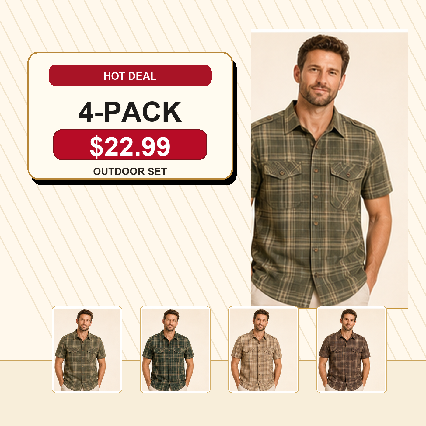 Men's Plaid Short Sleeve Utility Button-Up Shirt