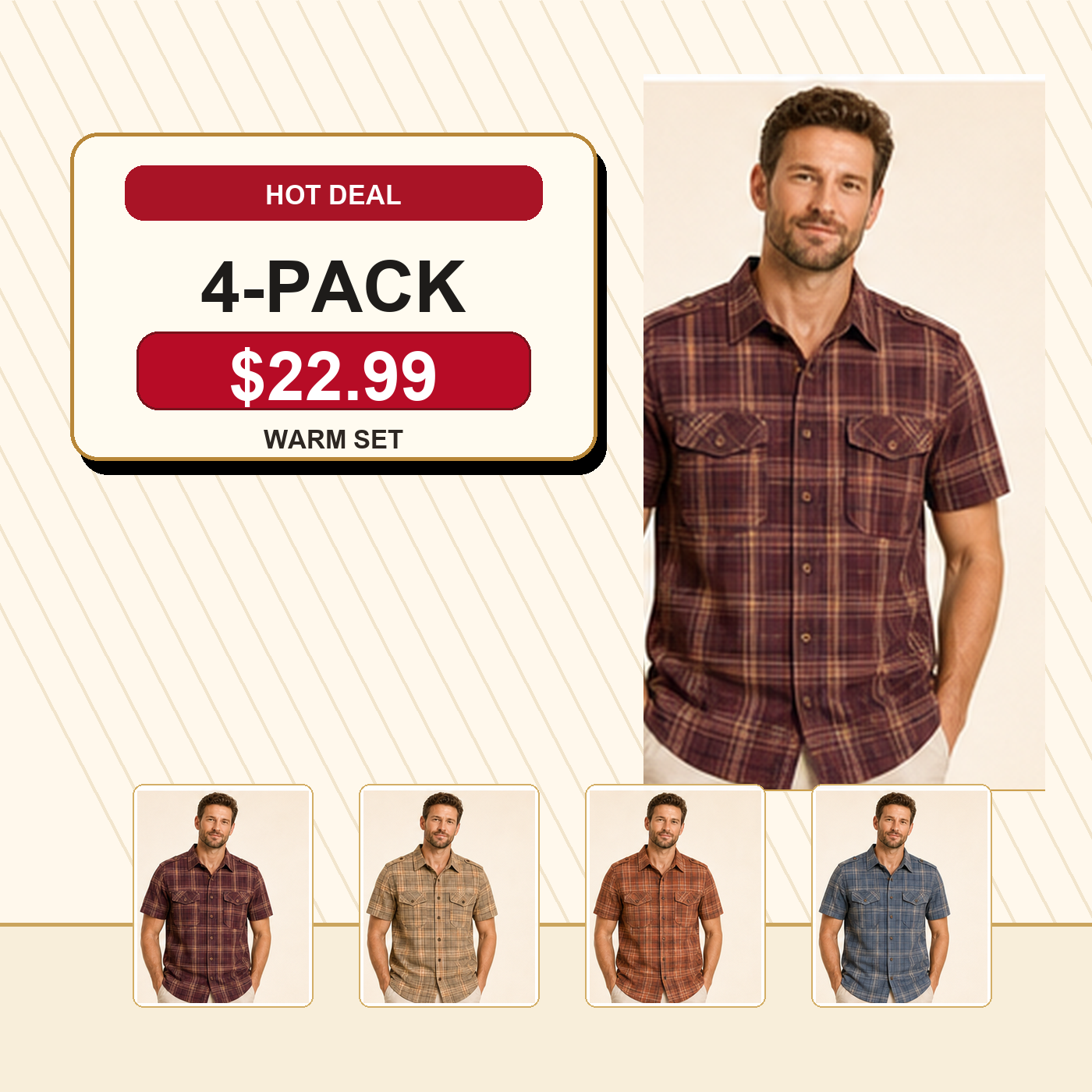 Men's Plaid Short Sleeve Utility Button-Up Shirt