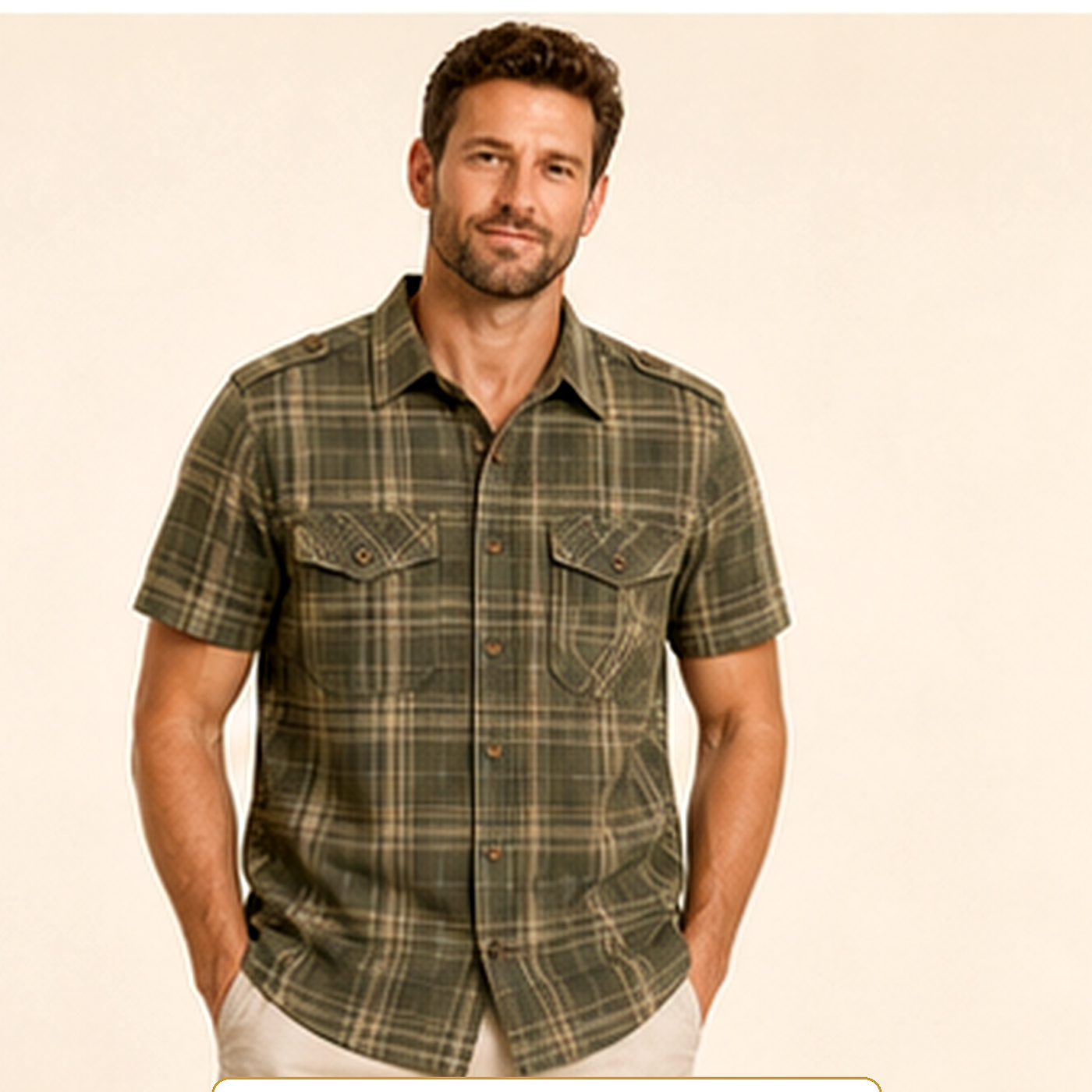 Men's Plaid Short Sleeve Utility Button-Up Shirt
